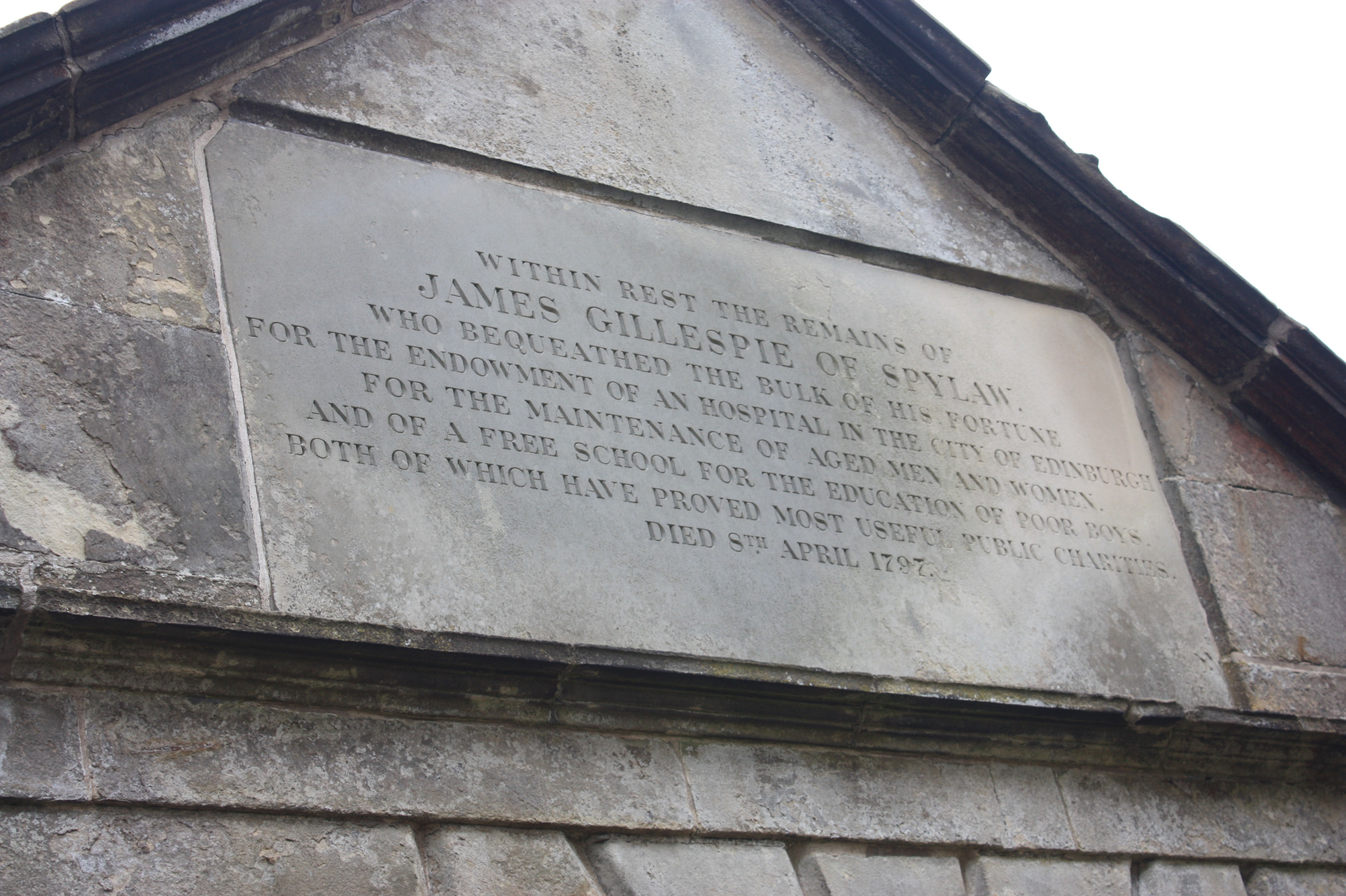 Inscription on James Gillespie's tomb, Colinton, Edinburgh