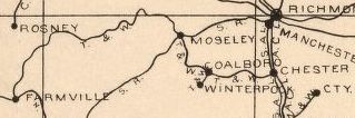 Railway mail map of Virginia cropped to show the Tidewater and Western Railroad. Railway mail map of Virginia Tidewater and Western.jpg