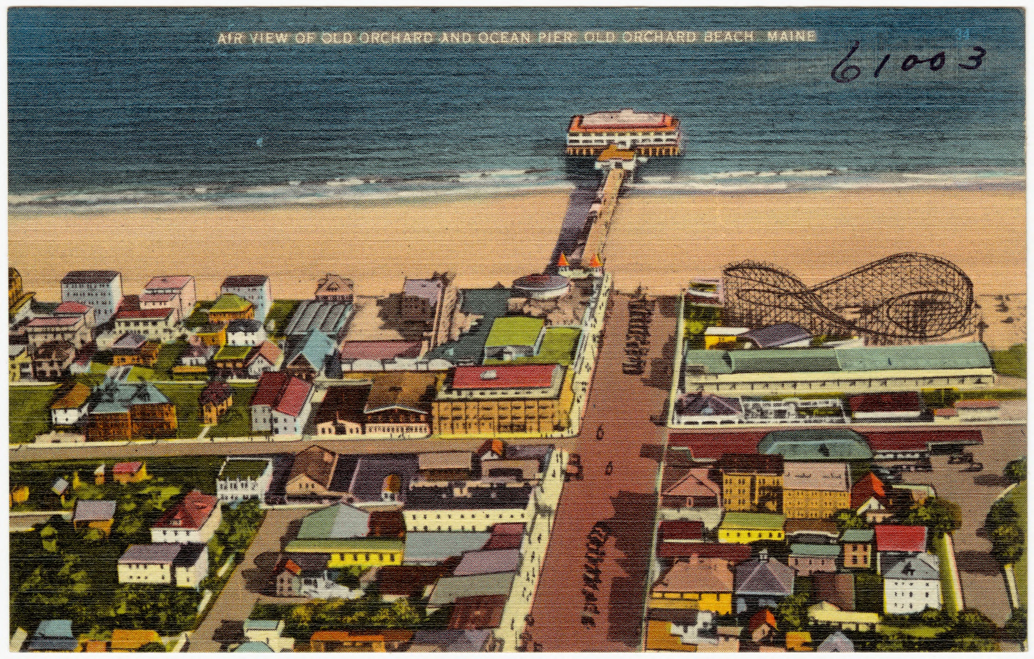 Air view of Old Orchard and Ocean Pier, Old Orchard Beach, Maine (61003).jp...