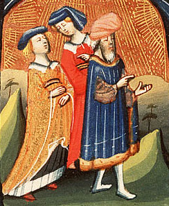 Elkanah and his two wives (illuminated manuscript, c. 1430)