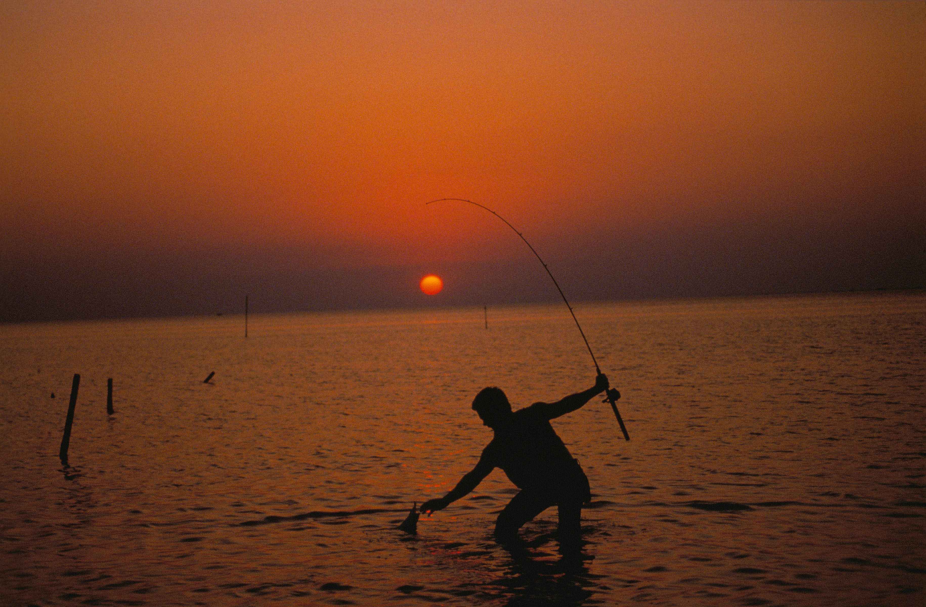 File:Silhouette of fisherman on the sea water in sunset.jpg