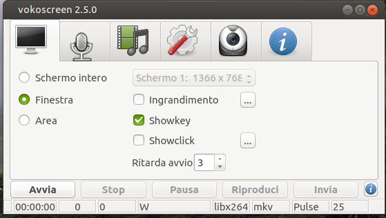 Finestra di impostazioni del programma Vokoscreen