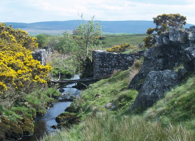 File:Ategion hen bont dros Afon Cadnant - Buttresses of an old bridge over Afon Cadnant - geograph.org.uk - 807626.jpg