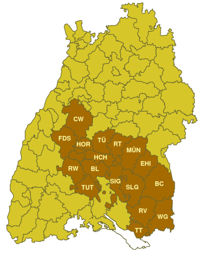 Mapa del distrito administrativo de Südwürttemberg-Hohenzollern