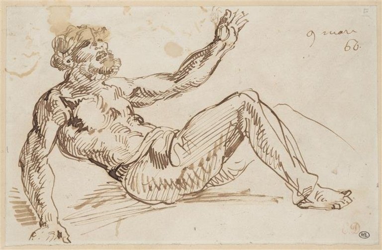 File:Delacroix - Homme, à demi nu, étendu, se relevant, le torse dressé, RF 9533, Recto.jpg