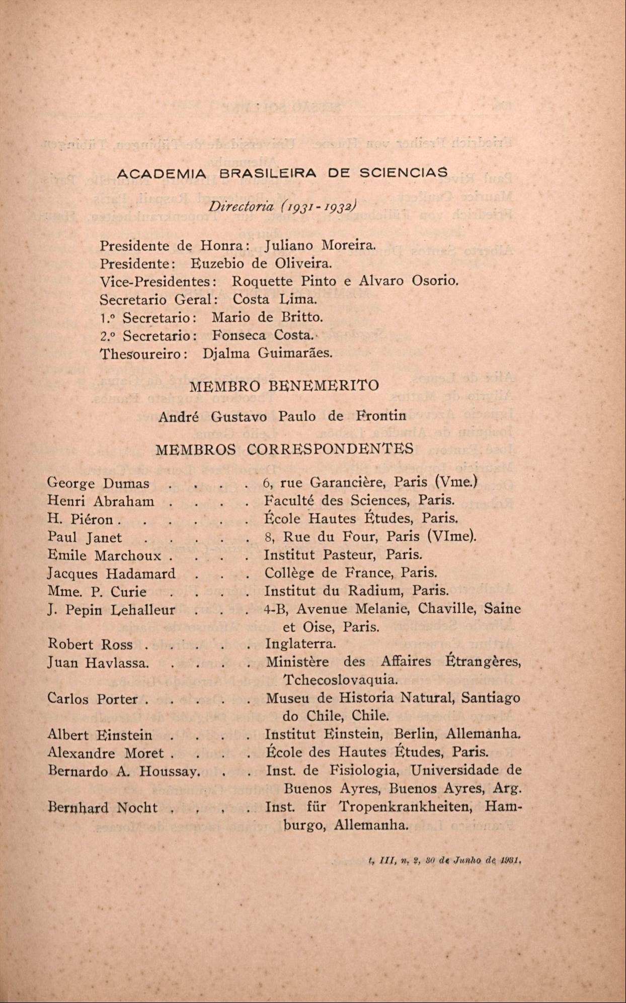 Página da Edição de 1931 dos [[Anais da Academia Brasileira de Ciências