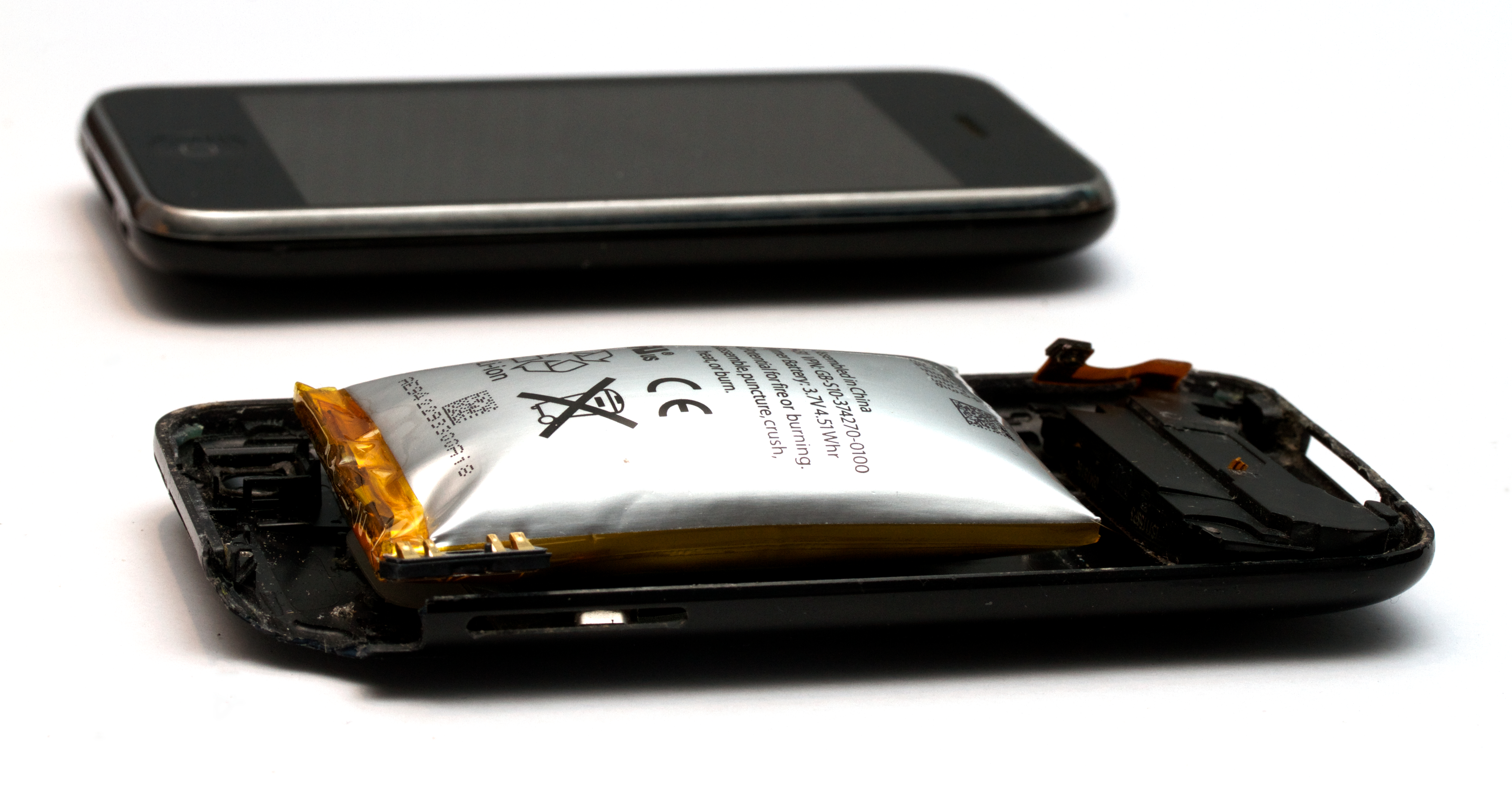 Expanded lithium-ion battery from a cell phone.