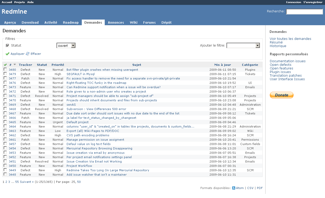 Screenshot of Redmine from 2009