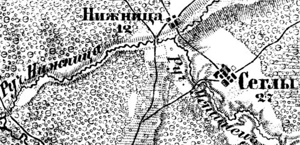 Деревня Нижница на карте 1913 года