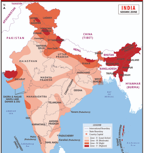 Revised seismic zones of India