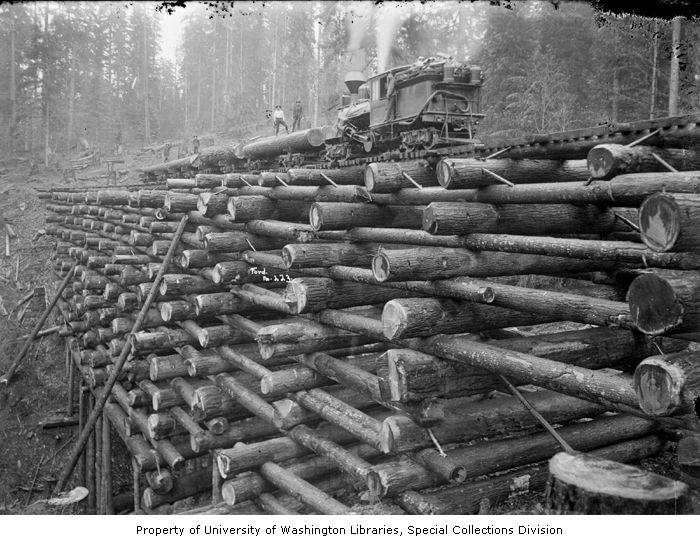 File:Train with flatcars loaded with logs on railroad trestle, ca 1903 (INDOCC 645).jpg