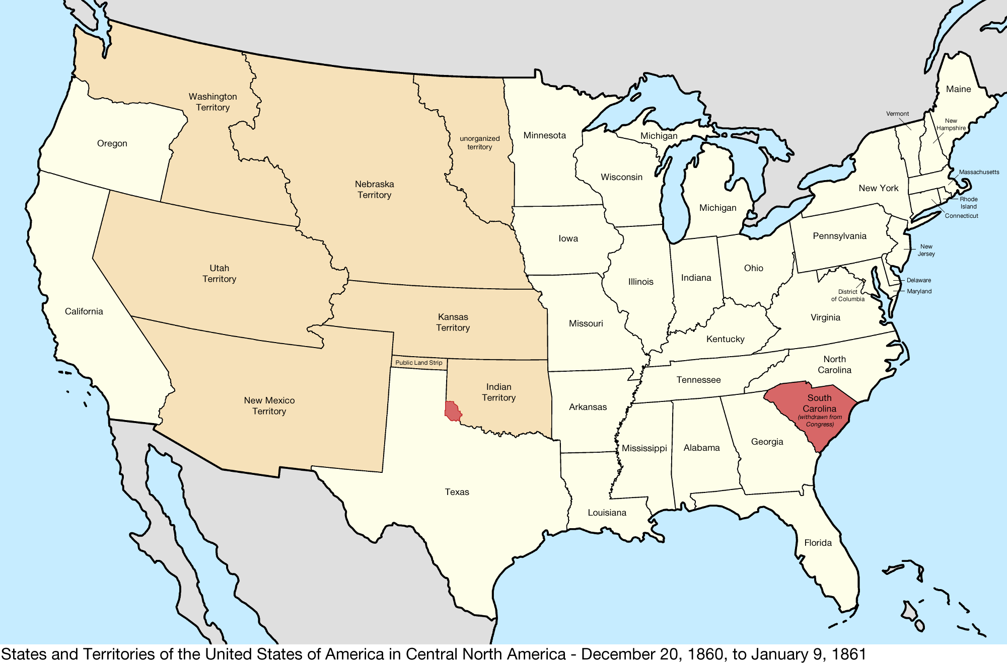 Map Of Usa In 1860 File:United States Central map 1860 12 20 to 1861 01 09.png 