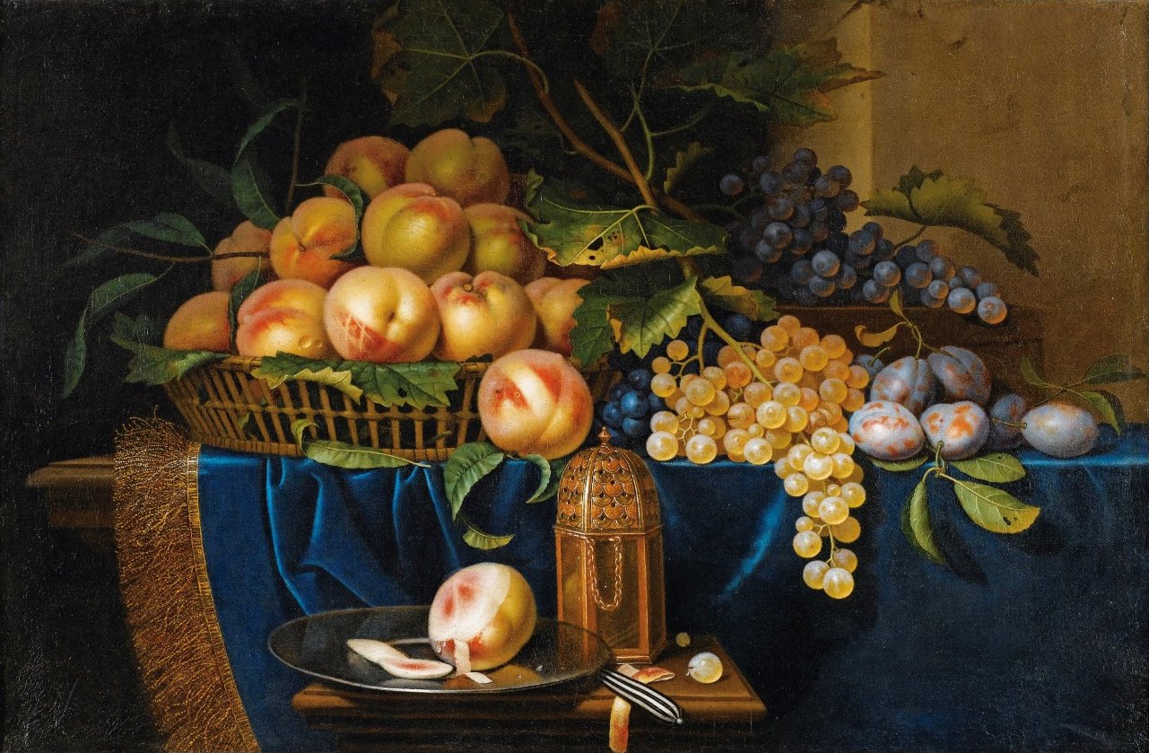 Fichier:'Still Life With Peaches, Grapes, Plums and Silver-Gilt Shaker' by  Paul Liégeois.jpg — Wikipédia