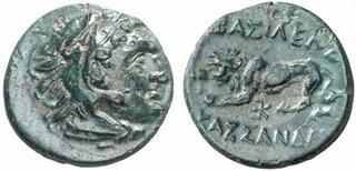 Cassander coin with the imprint ΒΑΣΙΛΕΩΣ ΚΑΣΣΑΝΔΡΟΥ (German: Basileus Kassander)