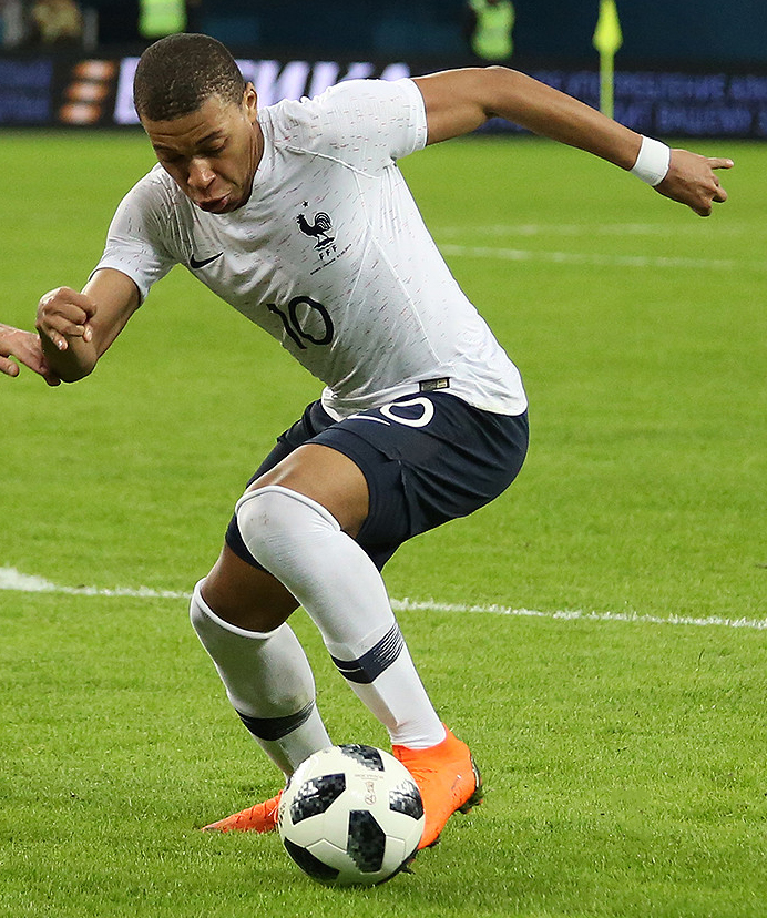 Mbappé playing against Russia in Saint Petersburg, March 2018 Image Credit: Кирилл Венедиктов/Wikimedia