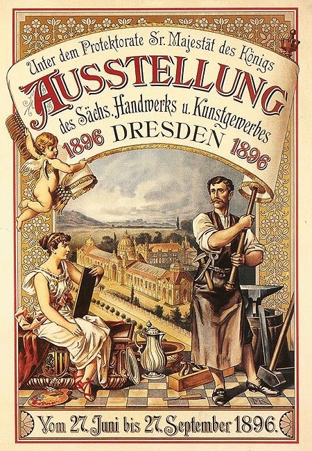 Reklamemarke Dresden, Ausstellung Das deutsche Handwerk 1915, Zange und  Zahnräder, 10097391