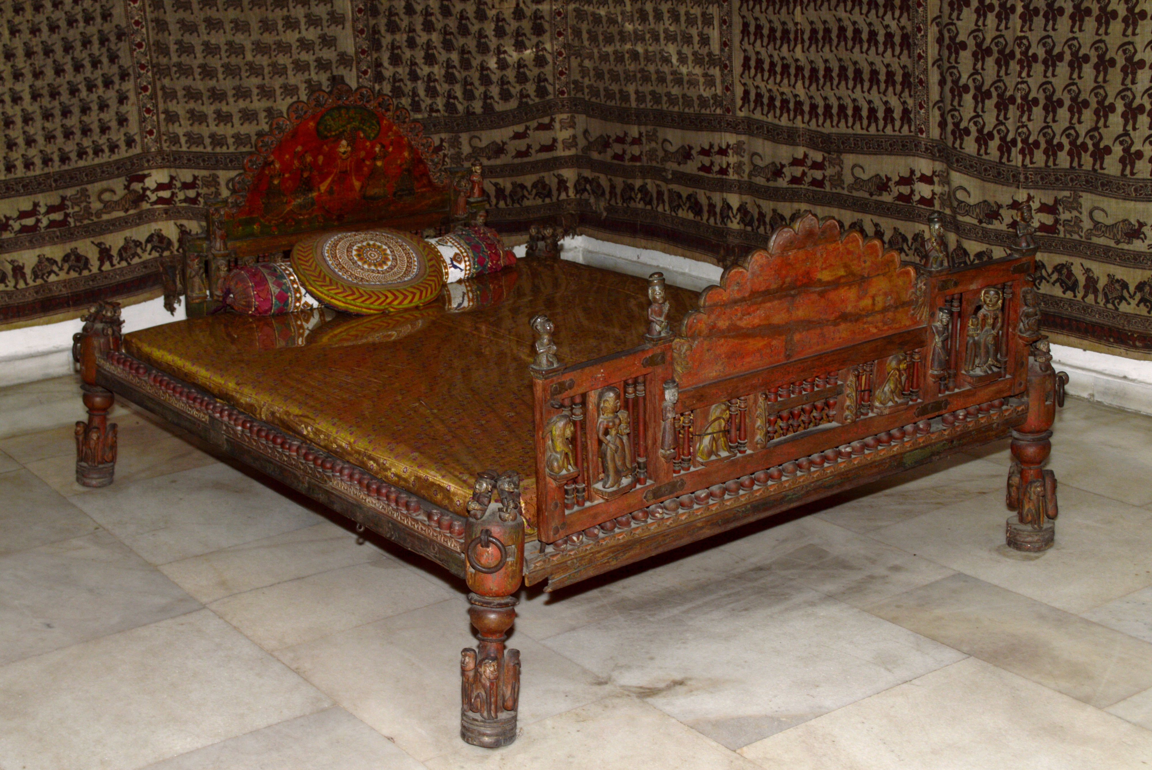 Decorated bed, Crafts Museum, Delhi.jpg
