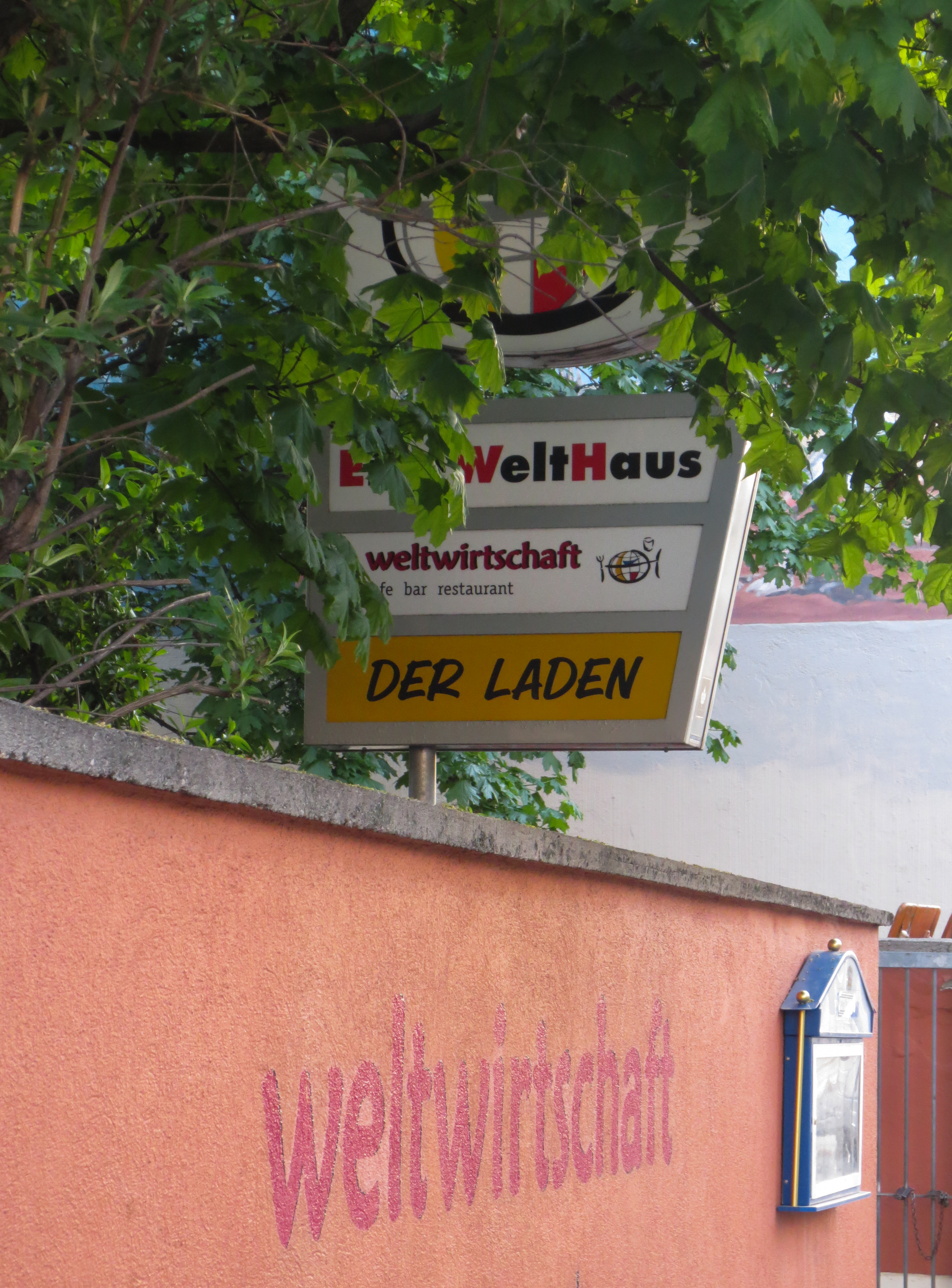 The Eine Welt Haus in Munich at Ludwigsvorstadt. The Entrance and Plates.