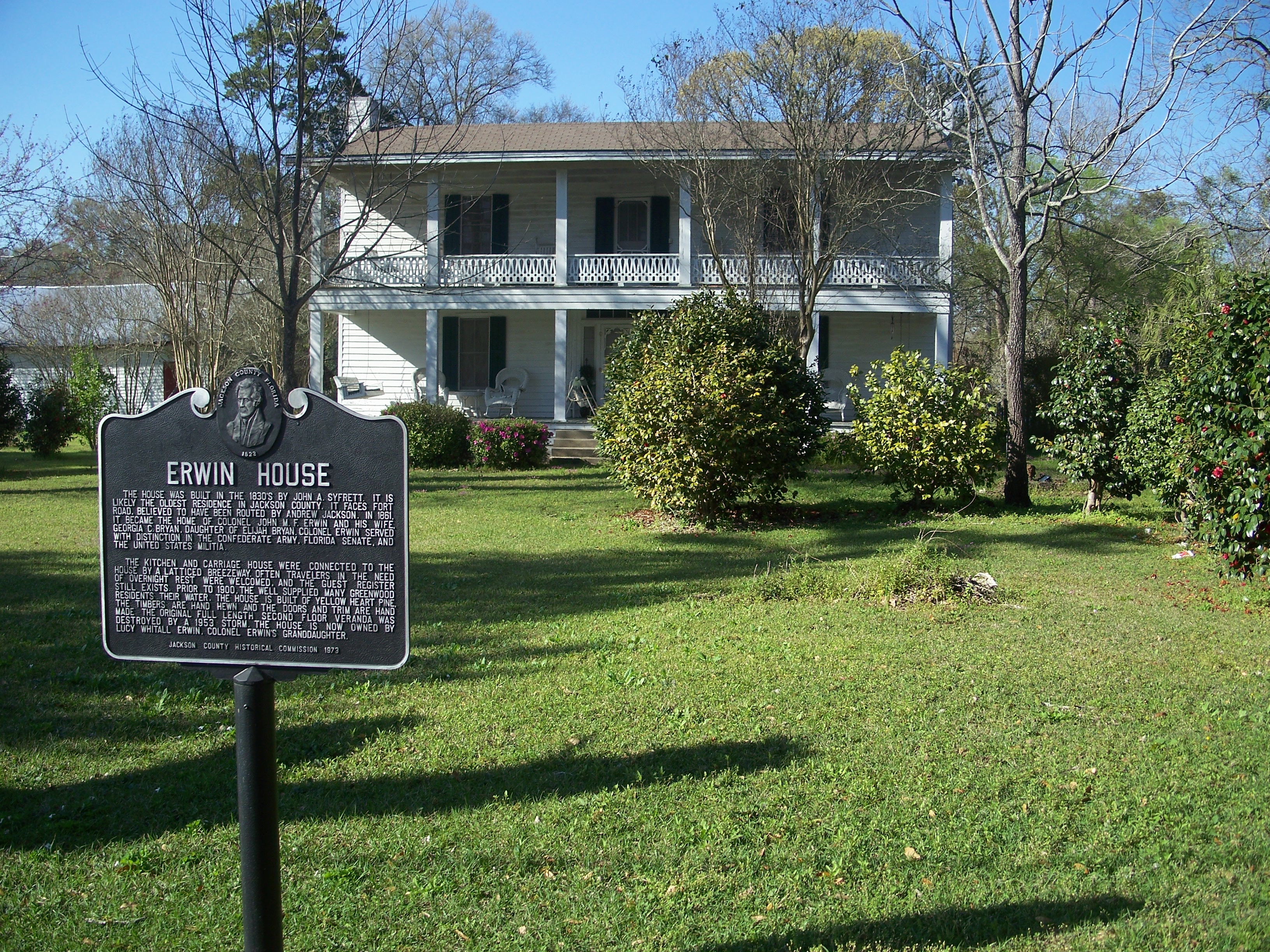 Erwin House In Greenwood Florida Historic Places
