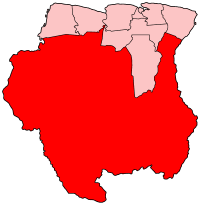 Harta districtului Sipaliwini în cadrul statului Surinam