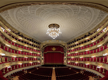 The auditorium of the Teatro alla Scala in Milan, the leading opera and ballet theatre in Italy