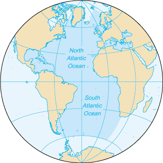 map of atlantic ocean with latitude and longitude