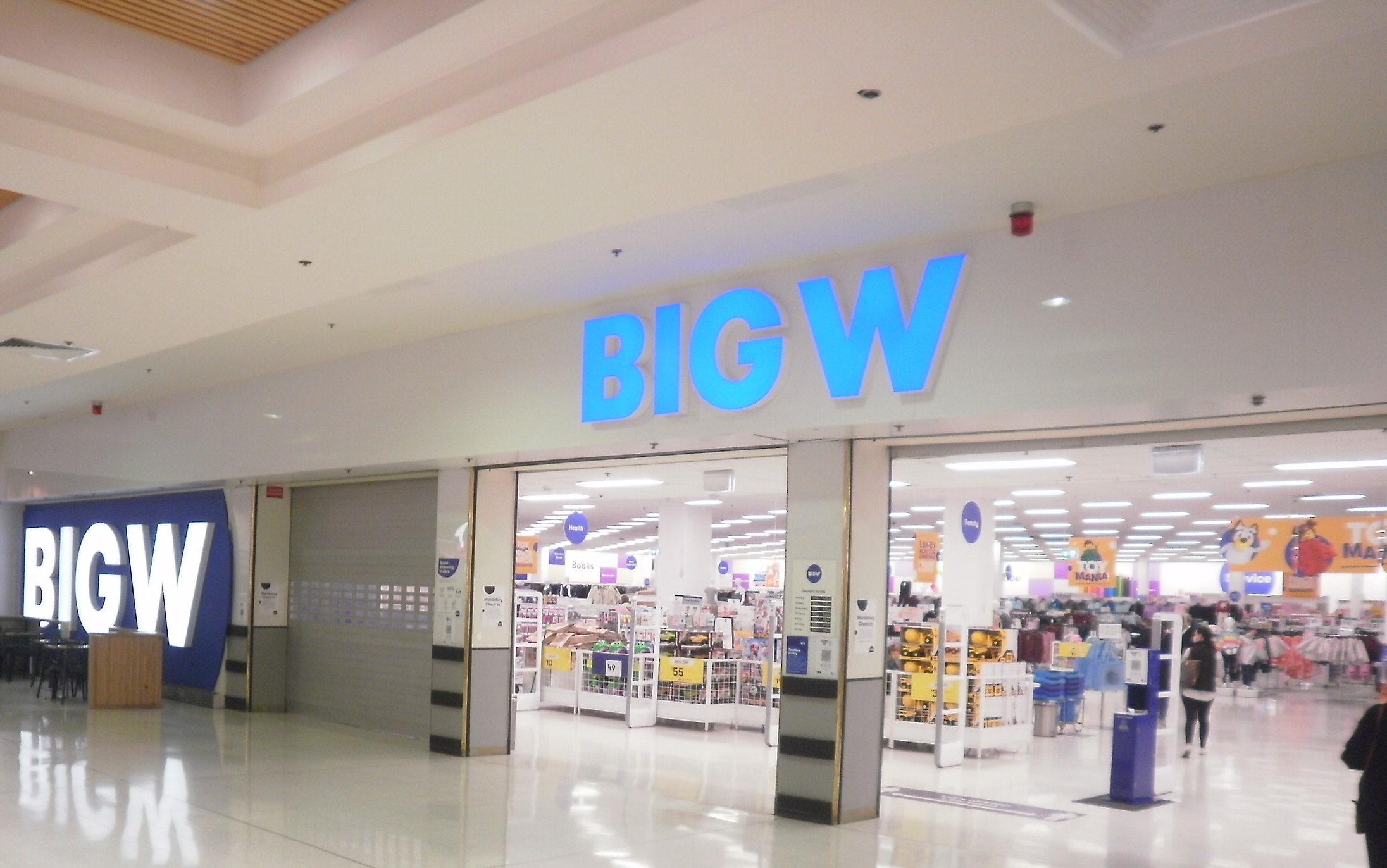Big W (stylised as BIG W) is an Australian chain of discount department stores, which was founded in regional New South Wales in 1964. The company is a division of the Woolworths Group and as of 2023 operated 177 stores, with around 18,000 employees across mainland Australia and Tasmania. Big W stocks clothing, health and beauty, garden, manchester, kitchenware, toys, pet items, office items, books, televisions, gaming consoles, video games, some furniture items, snack food and small electrical household appliances.