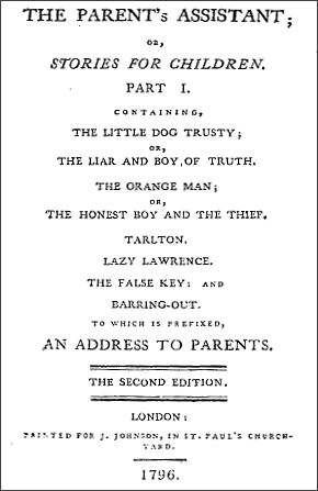 <i>The Parents Assistant</i> 1796 collection of childrens stories by Maria Edgeworth