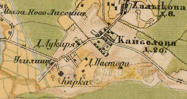 Kirkon sijainti.  1885 kartta