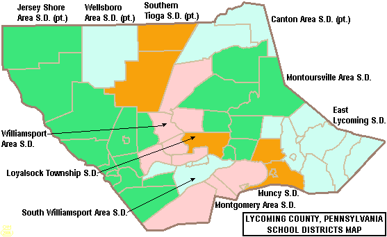 Map of Lycoming County, Pennsylvania Public School Districts