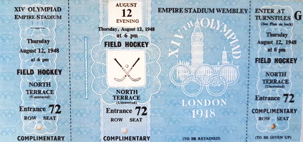Ticket for the 1948 Summer Olympics Hockey Match at the Empire Stadium Wembley