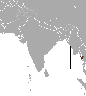 Karte von Südasien mit einem roten Fleck, der Burma und Thailand überspannt