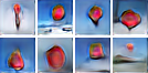 Eight images generated from the text prompt "A stop sign is flying in blue skies." by AlignDRAW (2015). Enlarged to show detail.[6]