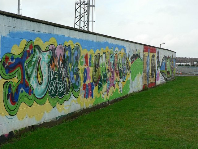 File:Decorated stadium wall - geograph.org.uk - 337679.jpg