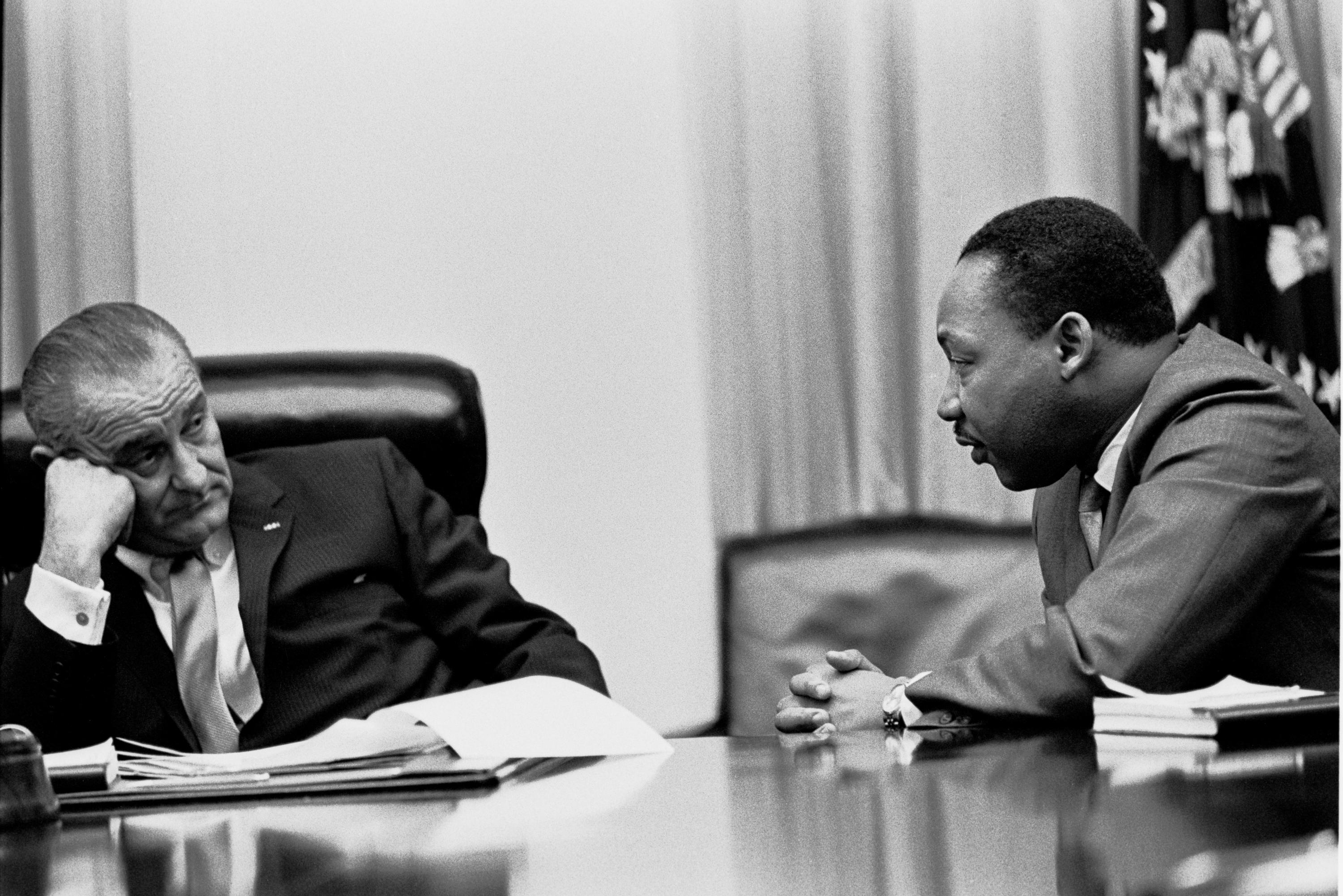 President Lyndon Johnson meeting with Martin Luther King, Jr. at the White House