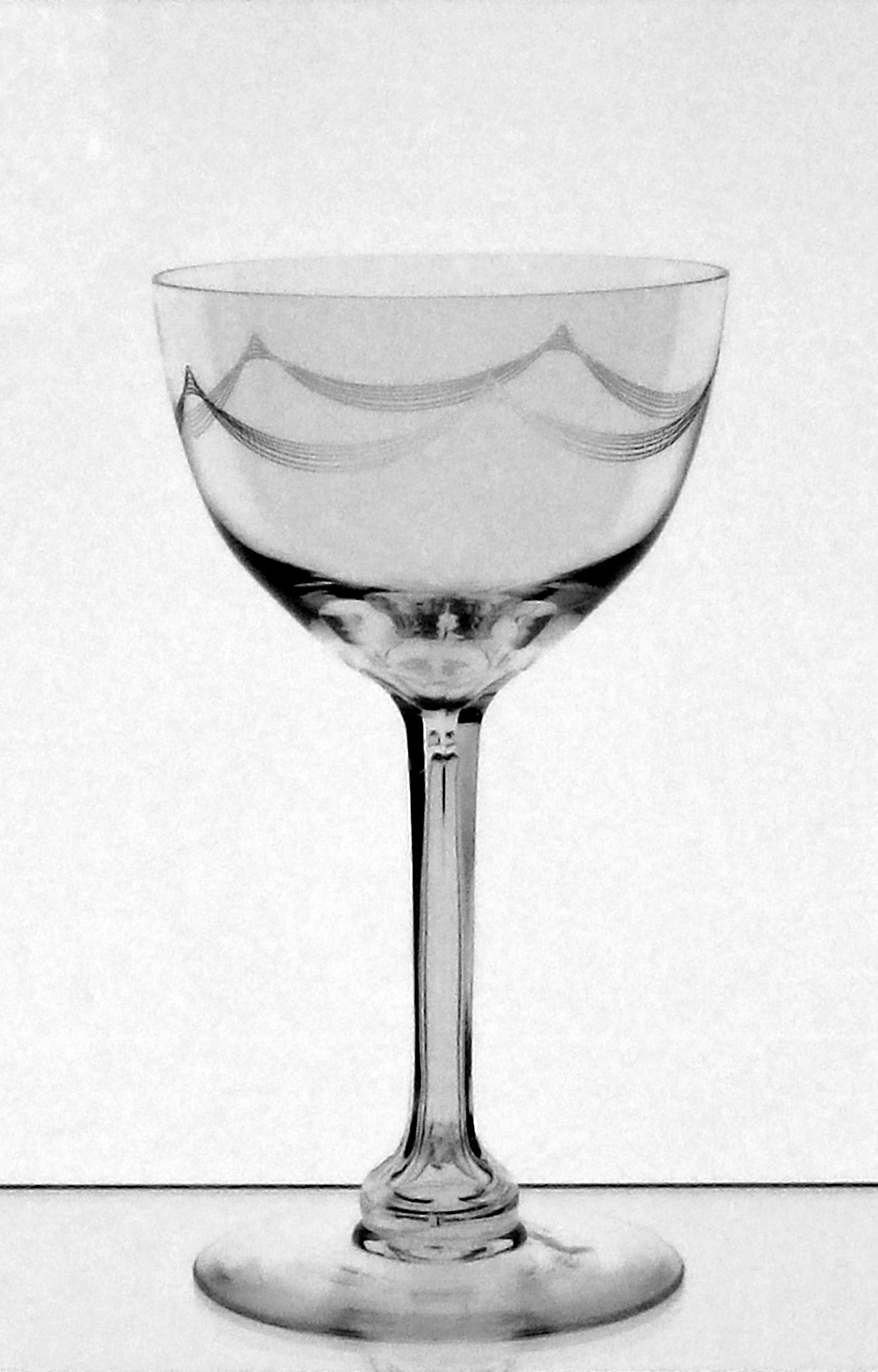 4 Vintage Etched Cocktail - Martini Glasses, 1950's, Nick & Nora Coupes,  Vintage Etched Champagne Glasses, Home Bartender Mixology