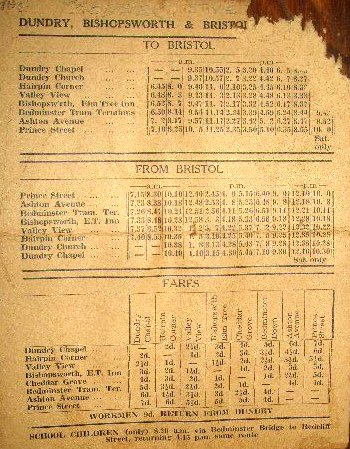 A public transport timetable for bus services in England in the 1940s and 1950s