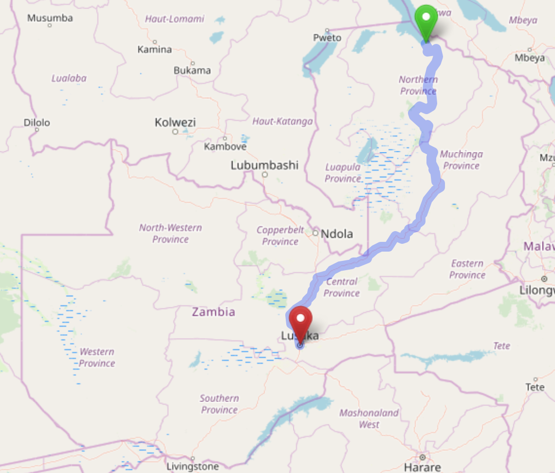 Zambia Distance Chart