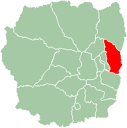 Manjakandriana Bölgesi'nin (kırmızı) yerini gösteren eski Antananarivo Eyaleti haritası.