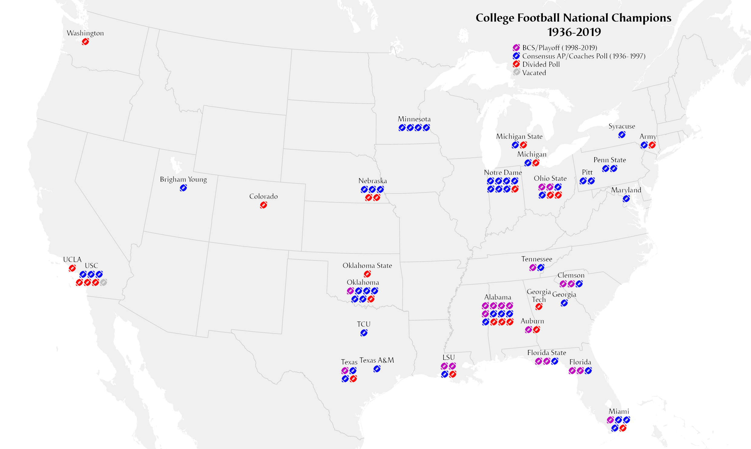 College Football Map 2020 File:college Football Champions Map.png - Wikipedia