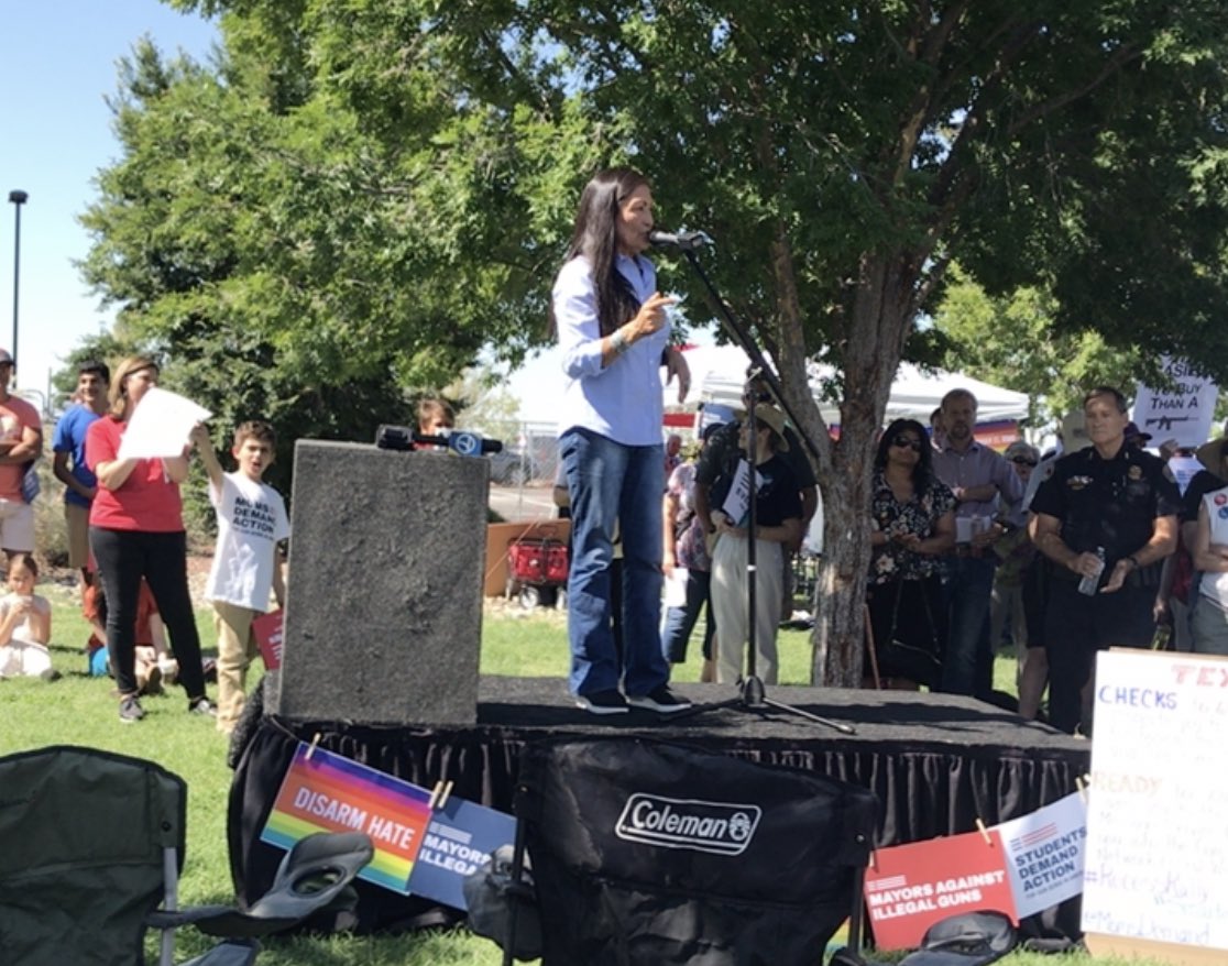 Deb Haaland speaking at gun control protest in 2019