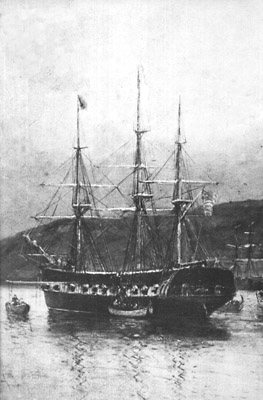 USS Cyane Taking Possession of San Diego Old Town July 1846, by Carlton T. Chapman (detail)