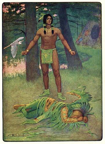 File:DEAD HE LAY THERE IN THE SUNSET - from The Story of Hiawatha, Adapted from Longfellow by Winston Stokes and Henry Wadsworth Longfellow - Illustrator M. L. Kirk - 1910.jpg