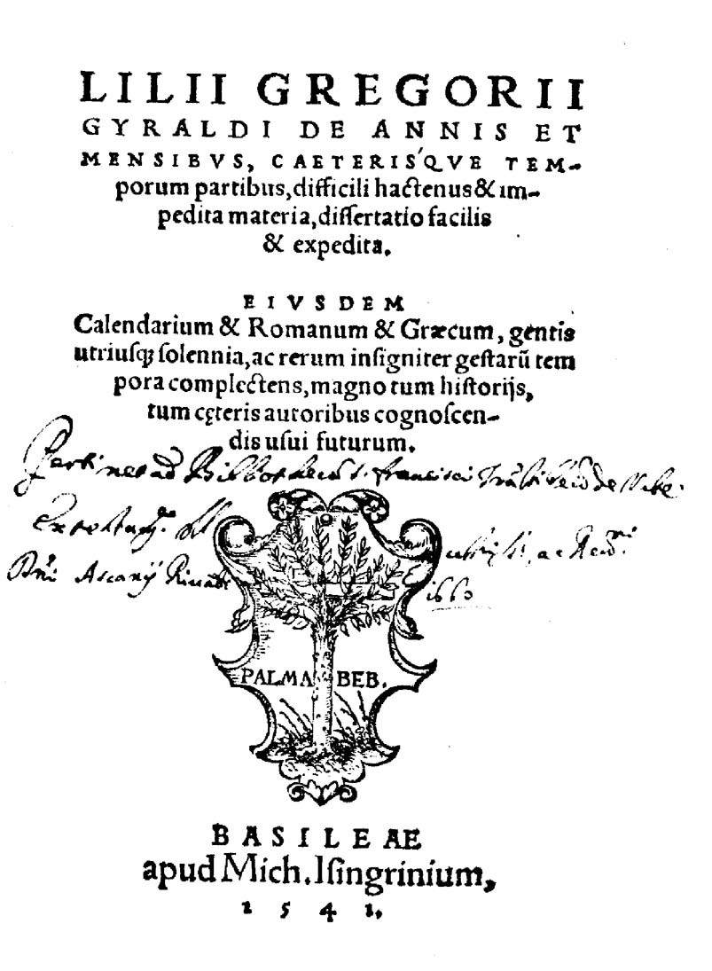''De annis et mensibus, caeterisque temporum partibus'', 1541