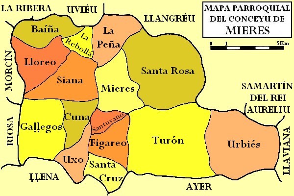 Mapa parroquial de Mieres
