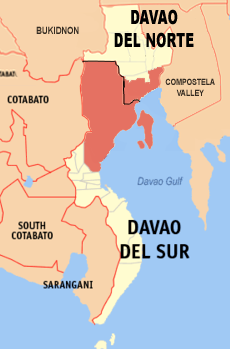 Mapa Davao del Norte i Davao del Sur pokazująca położenie metra Davao
