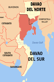 Metro Davao yerini gösteren Davao del Norte ve Davao del Sur Haritası