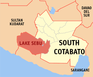 Mapa sa Habagatang Cotabato nga nagpakita kon asa nahimutang ang Lake Sebu