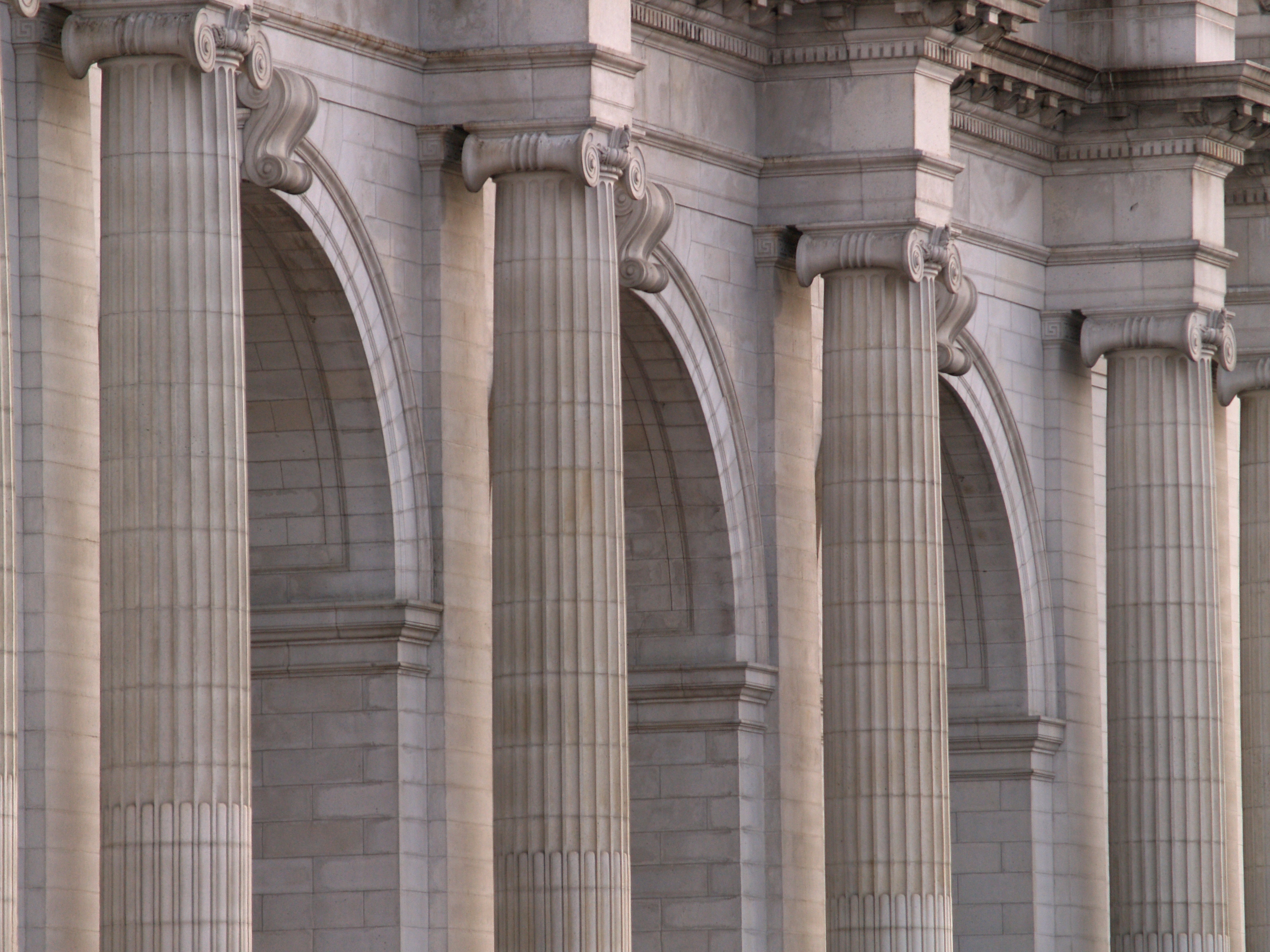 Column span. Stainless Steel column. Roman column. Union Station rostral columns. Ionic column in Interior.