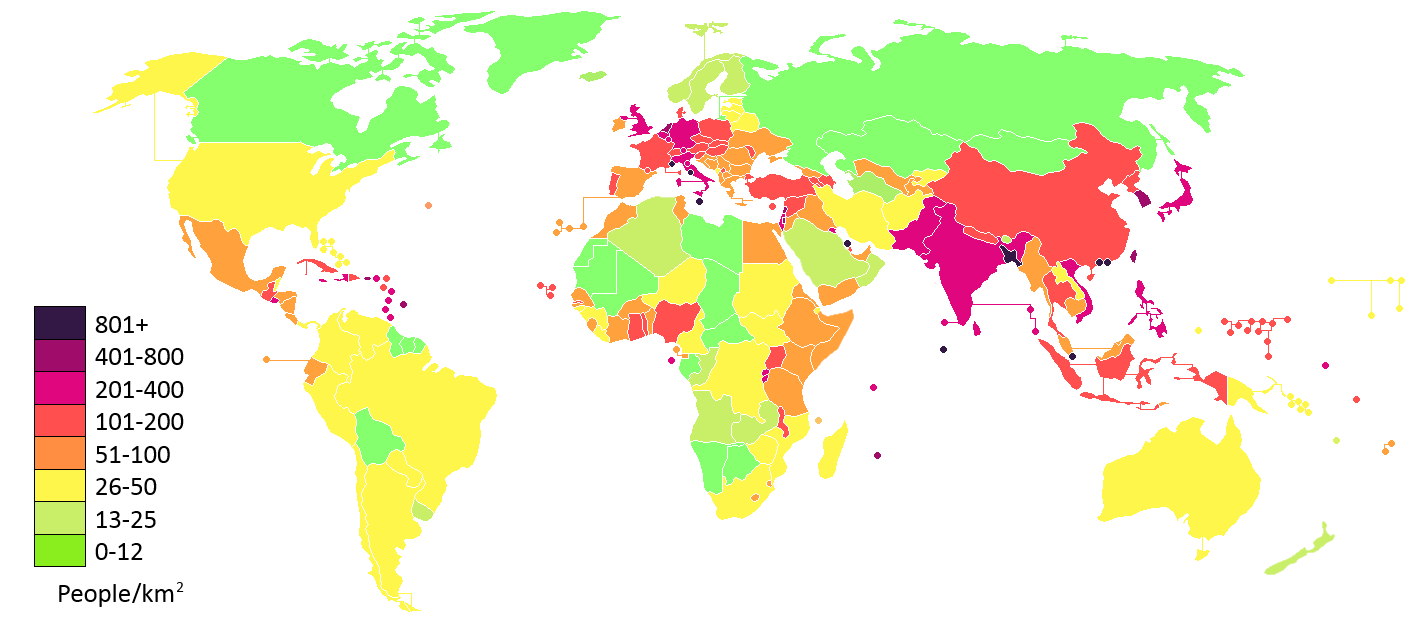 Плотность населения по странам карта